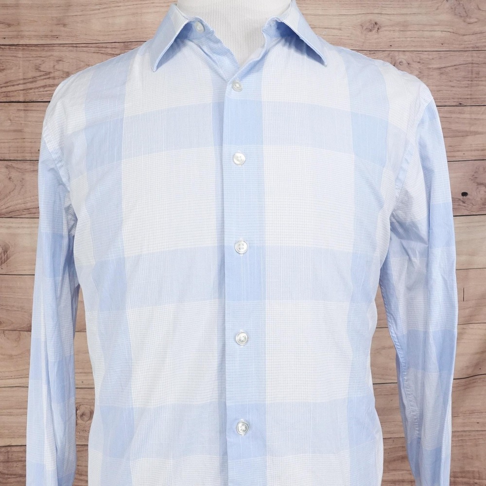 APT 9 Shirt Mens XL 17-17.5 34/35 Blue Plaid Button-Up Slim Fit Premier Flex - Picture 1 of 8